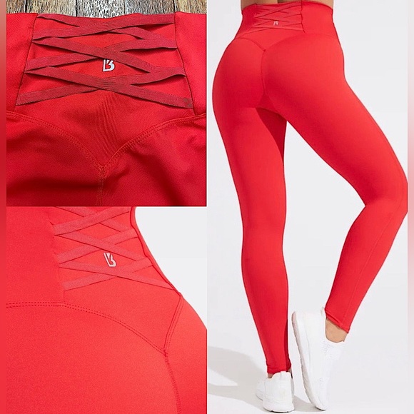 Buffbunny Collection Pants - BuffBunny Red High-Waist Lace-Back Leggings